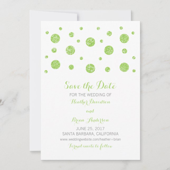 Reserve A Data Confetti Glitter Verde Guardar Convidado de Data (Frente)