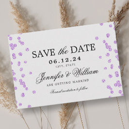 Reserve A Data Confetti Roxo de Casamento de Script Elegante