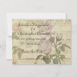 Reserve A Data Conjunto de casamento de Rosa Vintage e partitura