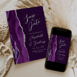 Reserve A Data Conjunto de Noiva Roxo Ágata Prata Ameixa Script