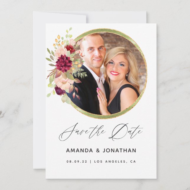 Reserve A Data Convidar para Salvar Data em Geométrico Burgundy-M (Frente)