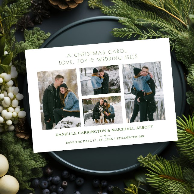 Reserve A Data Cool Extra Minimalist Christmas Wedding 4 Photos  (Cool Extra Minimalist Christmas Wedding 4 Photos Collage Holiday Card as a Wedding Save the Date.)