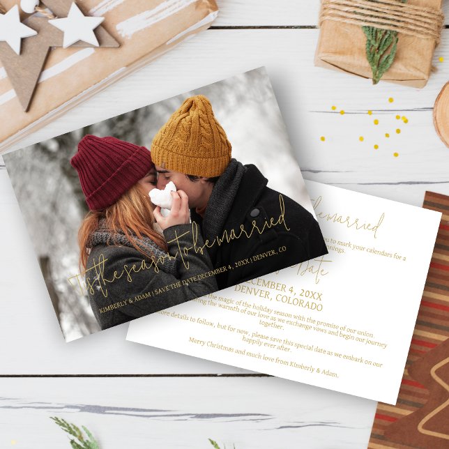 Reserve A Data Cool Photo Christmas Wedding Elegant Modern Script (Chic Photo Christmas Wedding Elegant Modern Script Save the Date Card with Envelope.)