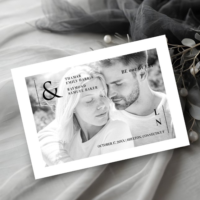 Reserve A Data Cool Ultra Modern Trendy Black and White Photo  (Cool Ultra Modern Trendy Black and White Photo Save the Date with Envelope and QR Code.)