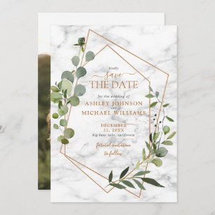 Reserve A Data Copper Geometric Eucalyptus Photo Save the Date (I