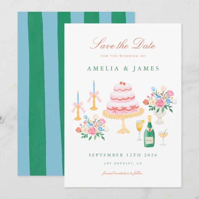 Reserve A Data Coquette Charm Save the Date de Casamento Pintado  (Frente/Verso)
