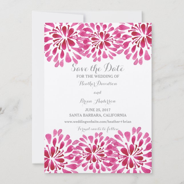 Reserve A Data Cor d'água rosa Chrysanthemum Salvar a Data (Frente)