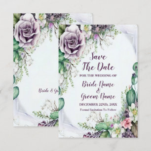 Reserve A Data Cor de Água da Folhagem Verde Floral Roxo de Casam