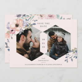 Reserve A Data Cor-de-rosa e Rosa Geométrica Floral | Duas Fotos