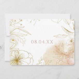 Reserve A Data Cor Dourada Floral Rosa Elegante