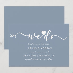 Reserve A Data Coração Azul Dusty De Script Elegante Simples N