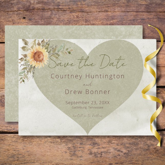 Reserve A Data Coração Boho Casamento Girassóis Suaves (Soft Sunflowers Boho Heart Wedding Save The Date)
