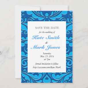 Reserve A Data Coração Cobalt Blue E Turquoise Damask do HeartPar