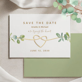Reserve A Data Coração Dourado de Verde no Casamento