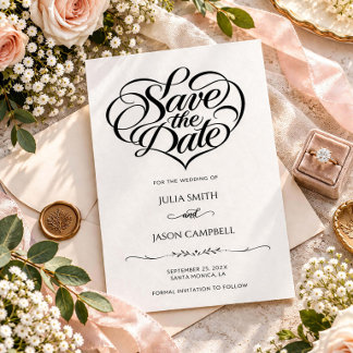 Reserve A Data Coração Elegante Caligrafia Casamento Salve a Data