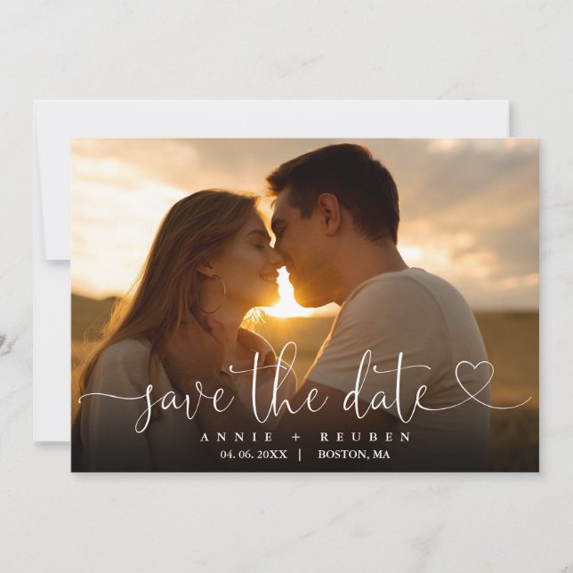 Reserve A Data Coração Elegante Letra Foto Código QR Casamento (Frente)