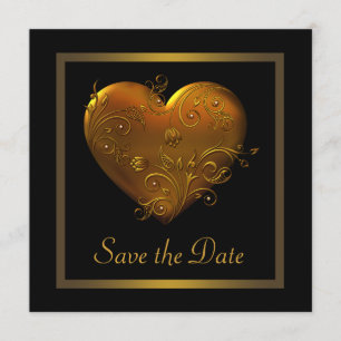 Reserve A Data Coração Gótico Casamento Preto Dourado Salvar Data