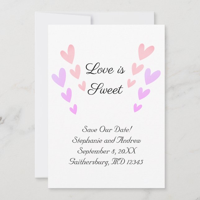 Reserve A Data Coração Rosa Personalizado Amor é Doce Casamento (Frente)