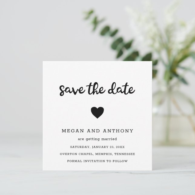 Reserve A Data Coração Simples e Fofo para Casamento Moderno (Em pé/Frente)