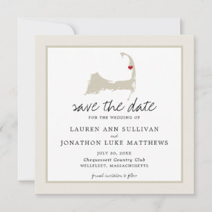 Reserve A Data Coração Vermelho Móvel Mapa de Cape Cod Casamento 