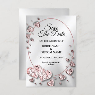 Reserve A Data Corações Brilhantes Rosa de Casamento Geométrico
