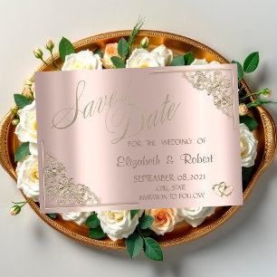 Reserve A Data Corações de Ouro Chic Elegante, Moldura Dourado Ro