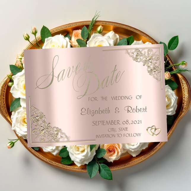 Reserve A Data Corações de Ouro Chic Elegante, Moldura Dourado Ro (Criador carregado)