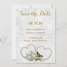 Corações de Pérola e Flores Damask Casamento Save