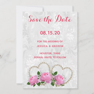 Reserve A Data Corações de Pérola & Rosas Damask Casamento Salve