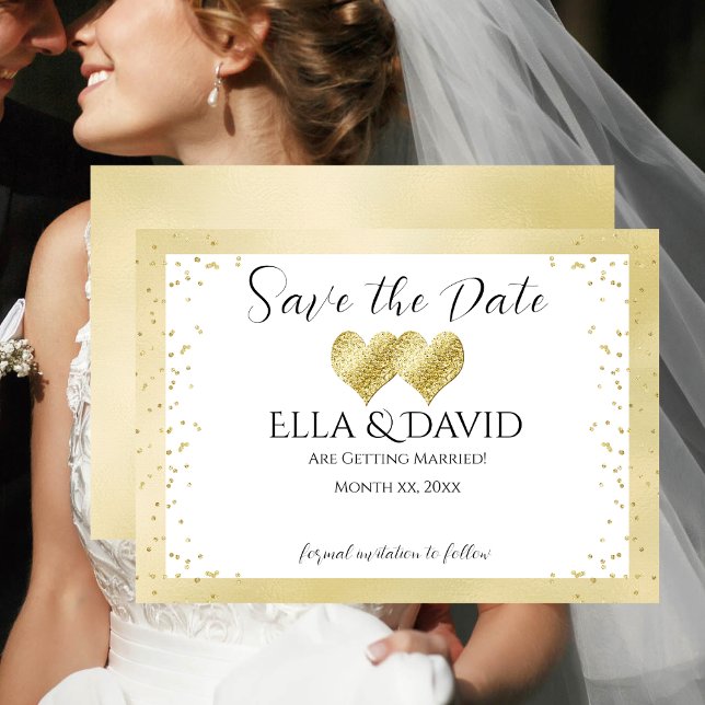 Reserve A Data Corações Dourados Elegantes (Save The Date Elegant Gold Wedding Hearts)