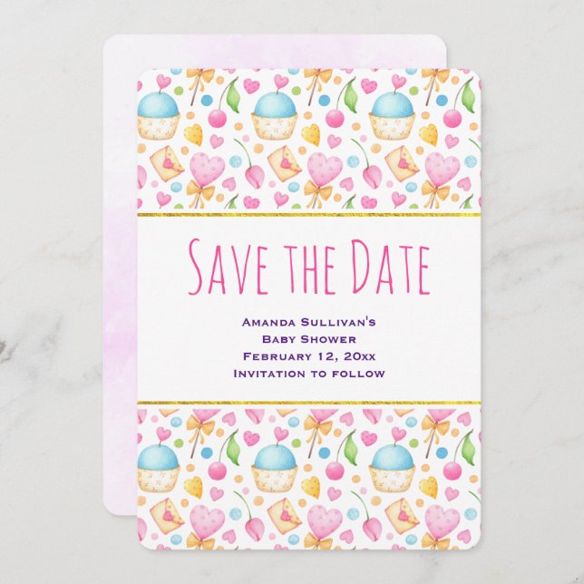 Reserve A Data Corações e Amor Delicioso Padrão de Aquarela (Frente/Verso)