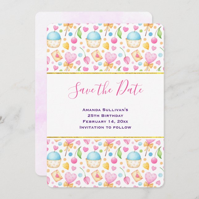 Reserve A Data Corações e Amor Delicioso Padrão de Aquarela (Frente/Verso)