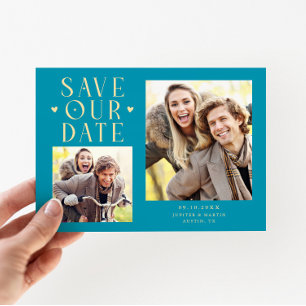 Reserve A Data Corações Fofos 2-Foto Casamento Azul Água