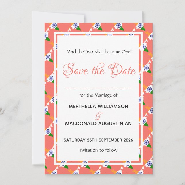 Reserve A Data Coral de Celebração Especial de Casamento Patrióti (Frente)