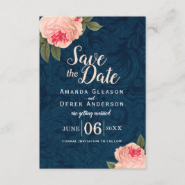 Reserve A Data Coral e Azul Marinho Shabby Chic Save the Date