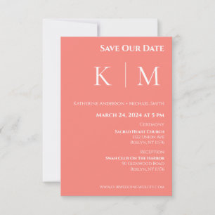 Reserve A Data Coral Rosa e Branco-Casamento-Monograma-