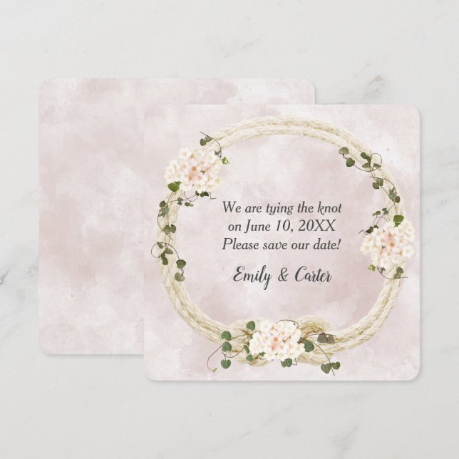 Reserve A Data Corda Amarrada Com Ramalhetes De Hortênsias (Frente/Verso)