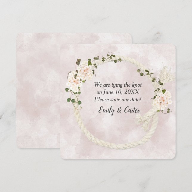 Reserve A Data Corda Branca Com Bóias de Hortênsias (Frente/Verso)