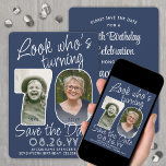 Reserve A Data Cores de REMOÇÃO ・ Veja quem é 70 Festas de aniver<br><div class="desc">Olha quem faz 70 anos! Convide a família e os amigos para uma próxima comemoração de 70, com fotos personalizadas elegantes, para salvar os convites de festas de data. Imagens e textos neste modelo são simples de personalizar. As cores azul e branca do marinho para o plano de fundo, texto...</div>