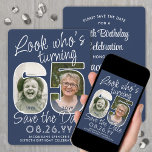 Reserve A Data Cores de REMOÇÃO ・ Veja quem tem 65 Festas de aniv<br><div class="desc">Olha quem está fazendo 65 anos! Convide a família e os amigos para uma próxima comemoração de 65 anos com uma elegante foto personalizada para salvar os convites de festas de data. Imagens e textos neste modelo são simples de personalizar. As cores azul e branca do marinho para o plano...</div>