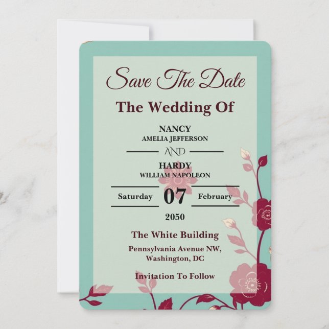 Reserve A Data Cornflower Burgundy Retro Save The Date (Frente)