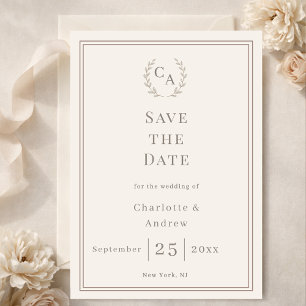 Reserve A Data Coroa de casamento com monograma em marrom claro e