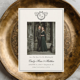 Reserve A Data Coroa de Monograma de Casamento Elegante Vintage F