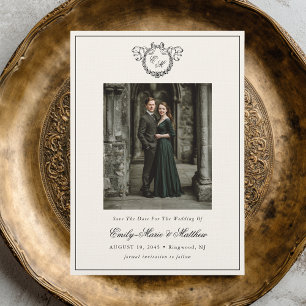 Reserve A Data Coroa de Monograma de Casamento Elegante Vintage F