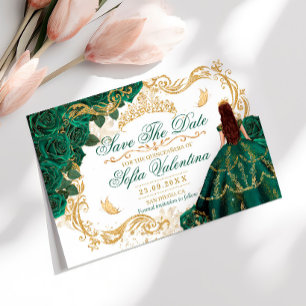 Reserve A Data Coroa Dourada Verde Esmeralda Real Quinceañera