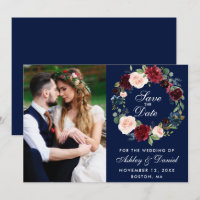 Coroa Floral Aquarela Azul Borgonha Casamento B