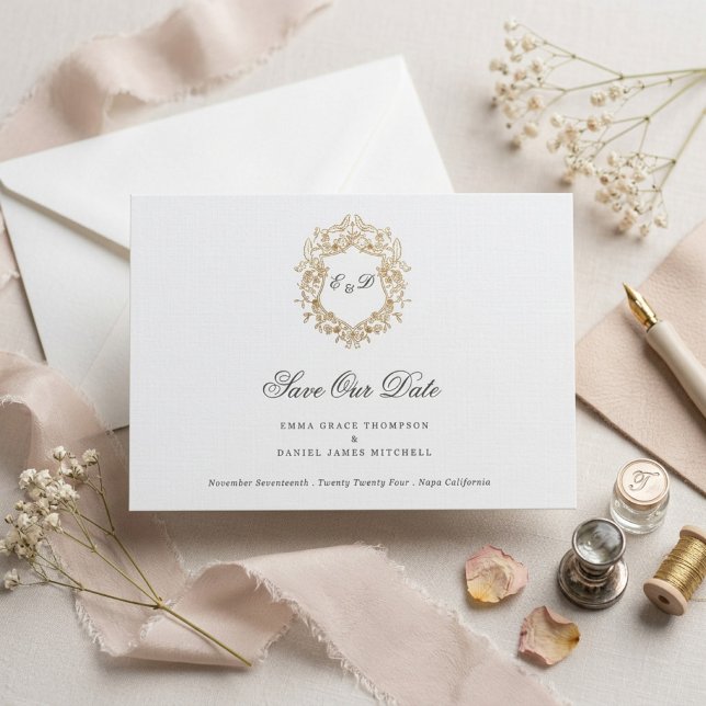 Reserve A Data Coroa Floral Clássica Monograma Casamento (Criador carregado)