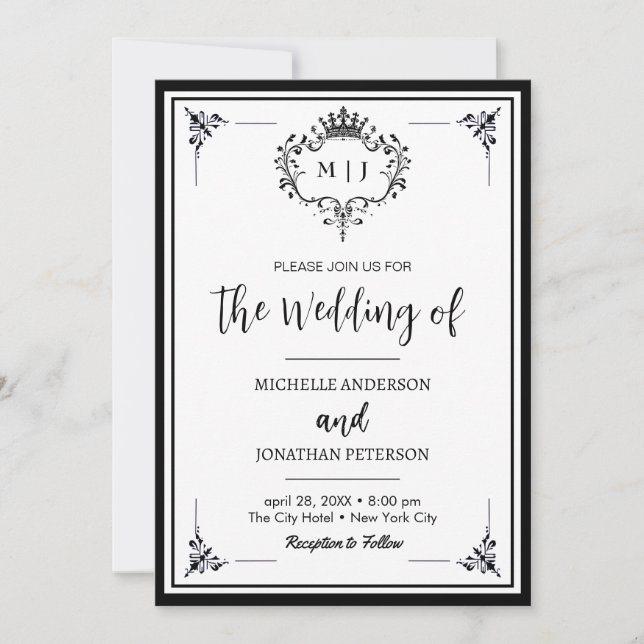 Reserve A Data Coroa Real de Louros Monograma Foto Casamento (Frente)