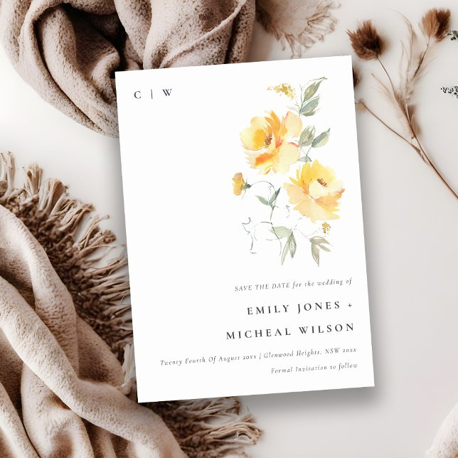 Reserve A Data Cotovelo de Rosa de Aquarela Amarelo Elegante (Criador carregado)