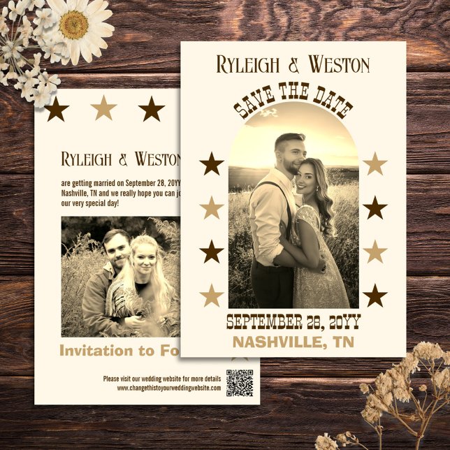 Reserve A Data Country Music Concerding Foto para salvar a data (Your own country music concert poster customized with your photos. A unique wedding save the date)